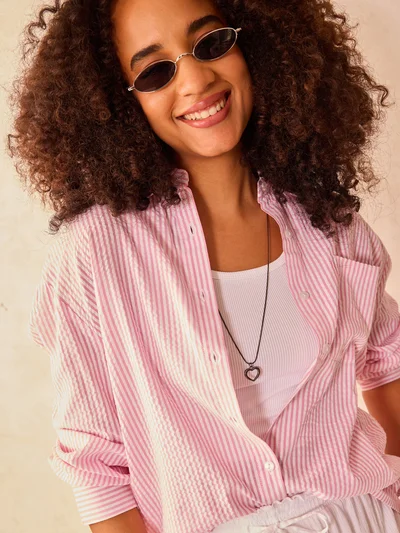 OUTZIDR Pink Oversized  Stripe Shirt